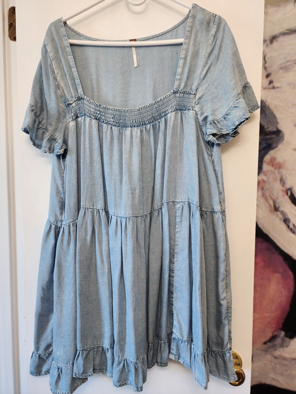 Free People Light Blue Tiered Square-Neck Mini Dress - Picture 4 of 6